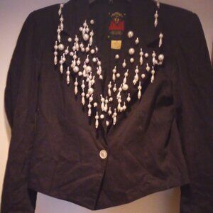Jou Jou 1980s vintage pearl fringe blk cropped blazer jacket! Pre owned by me!